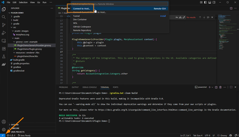 Connect to remote host in Visual Studio Code