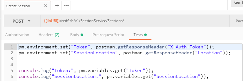 Postman test script to store Token and Location headers