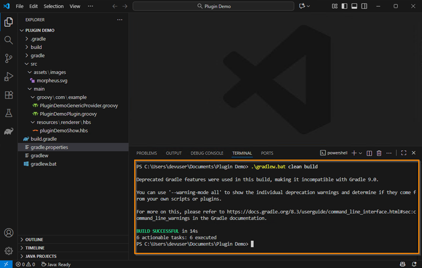 Running the gradlew.bat command in terminal