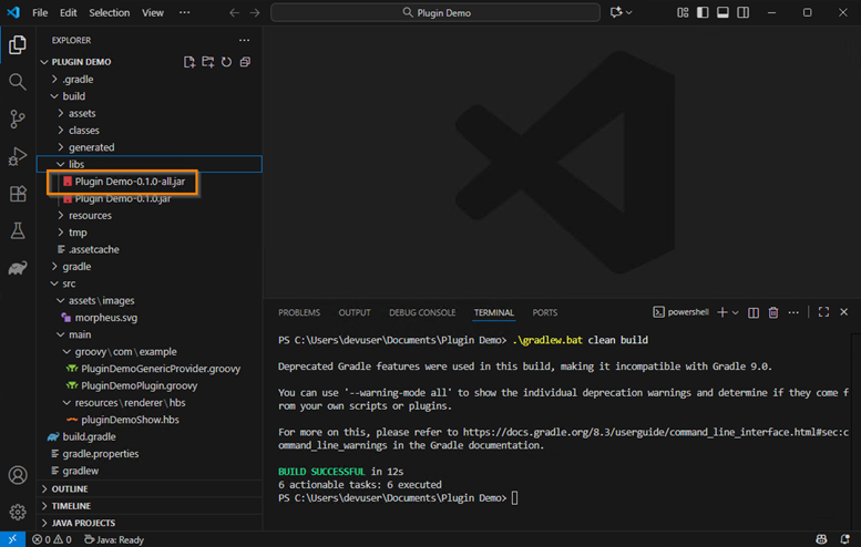 Browse to the generated jar file