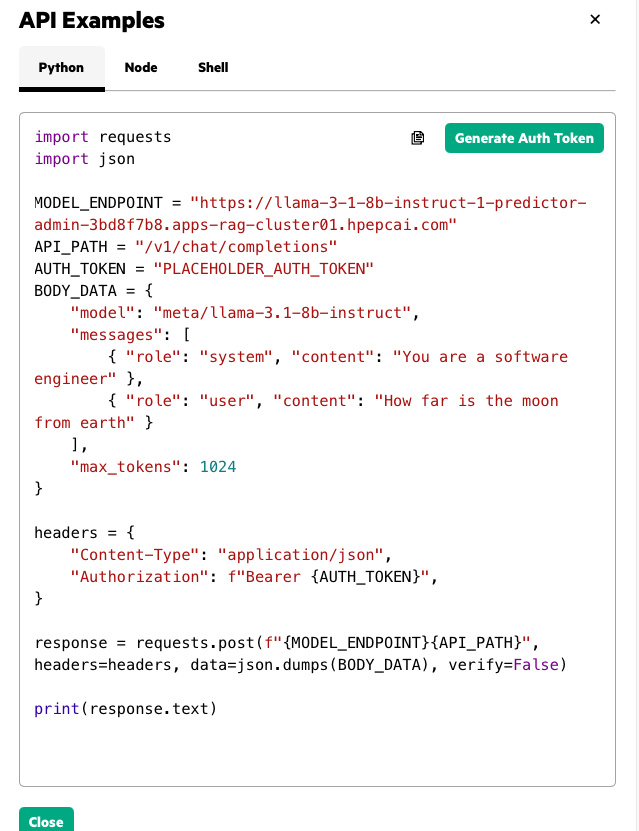 Code to programmatically access knowledge base via endpoints