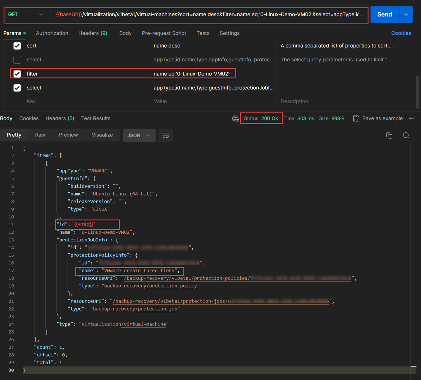 API to discover backup for recovery of VM