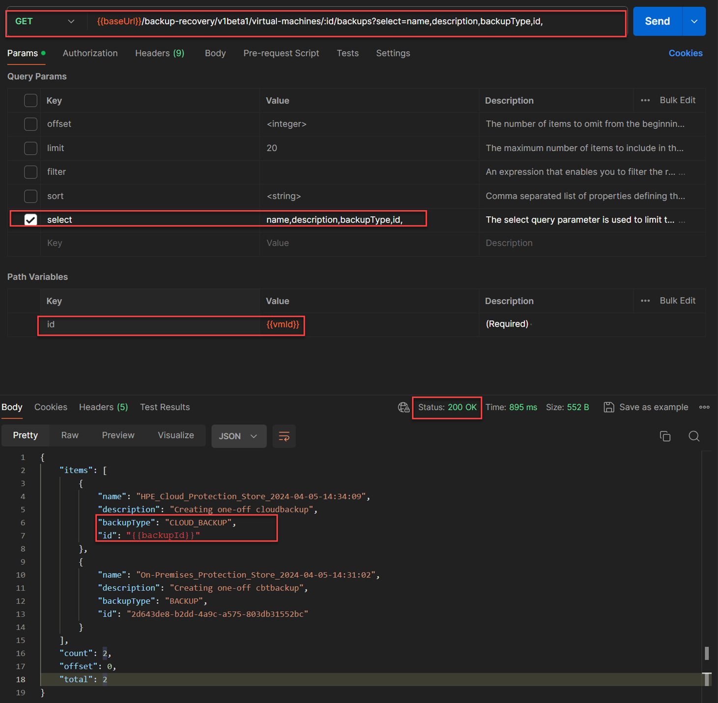 API to obtain the backup Id of a cloud recovery point