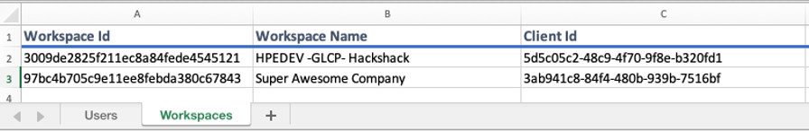 Workspaces tab in Excel