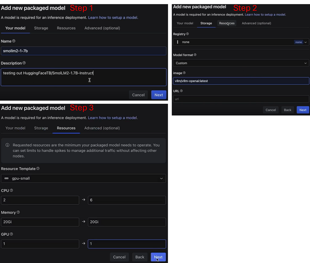 Dialog box for defining a new packaged model.