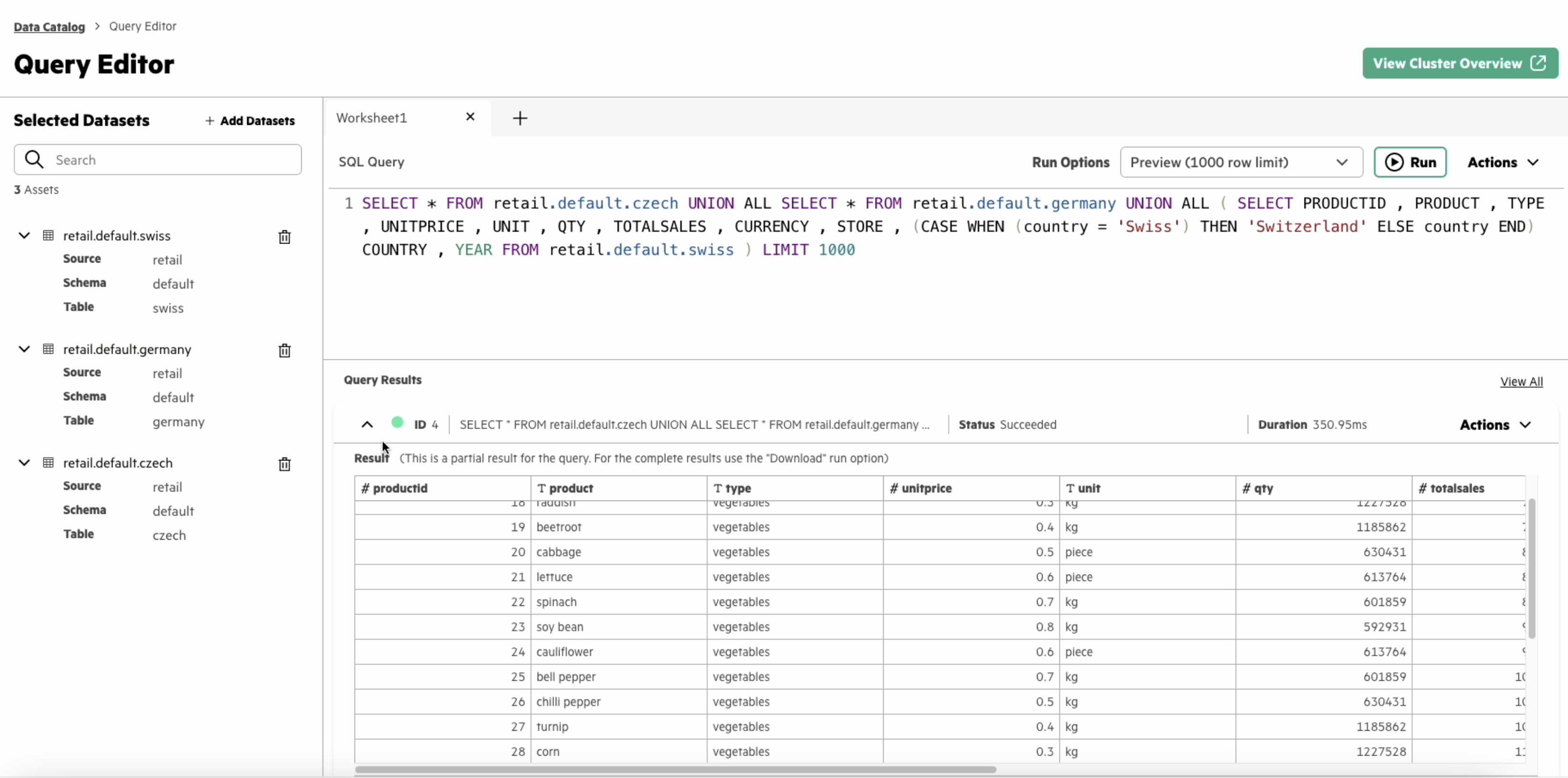 This screenshot how HPE Ezmeral Software amplifies Presto's capabilities by connecting to and querying of various data sources within a unified environment. 