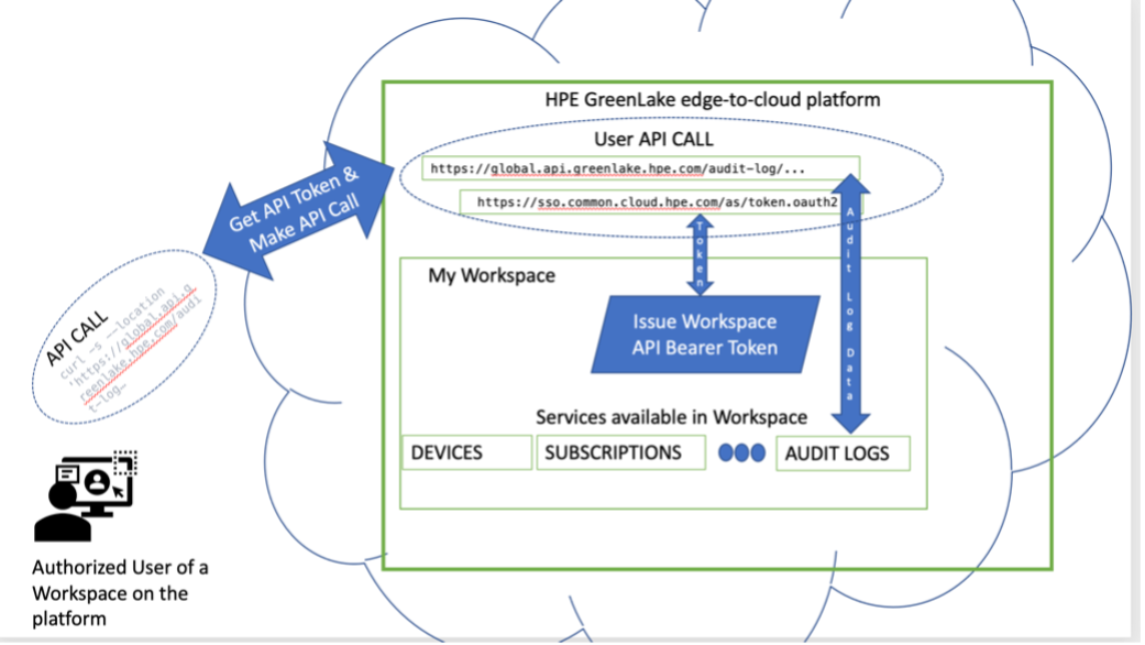 Figure 1: Illustrating the interactions made between workspace users and the HPE GreenLake platform