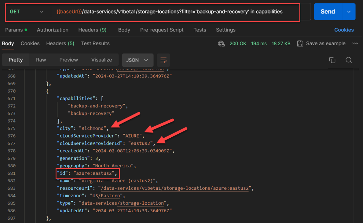 API to figure out the Azure storage location