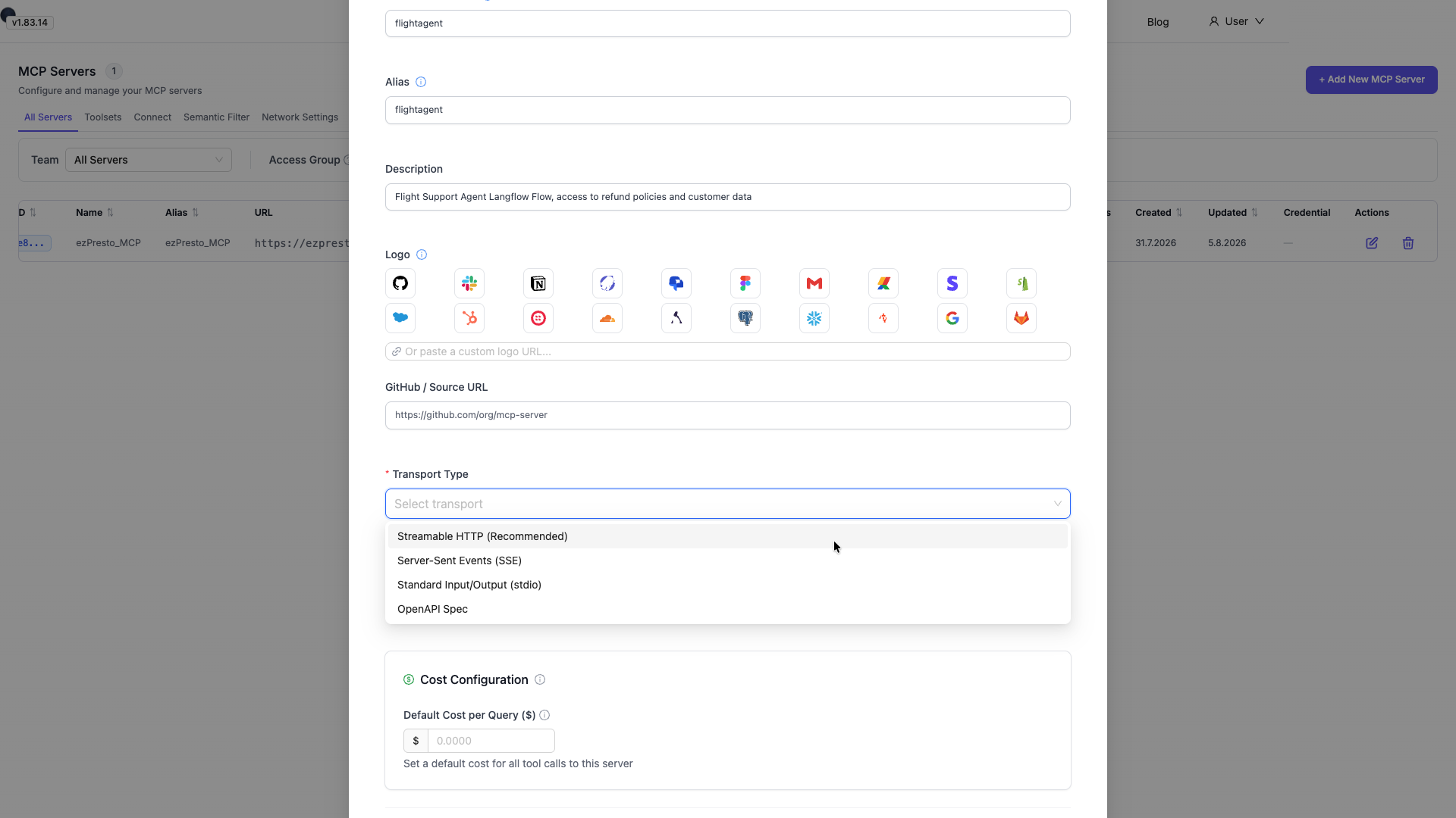 LiteLLM Add Langflow MCP Server Transport Type