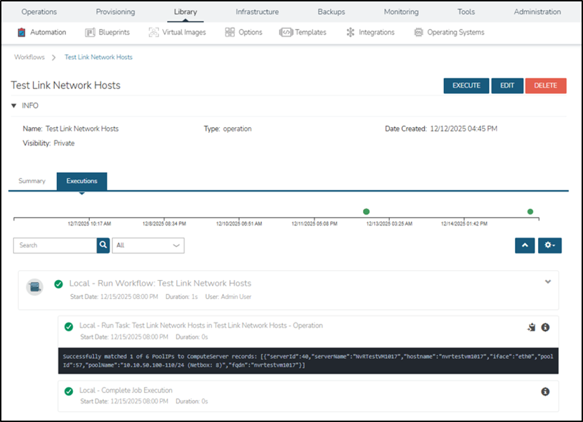 Workflow execution results
