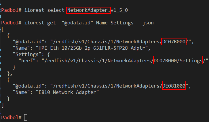 Setting an RDE network adapter property with iLOrest