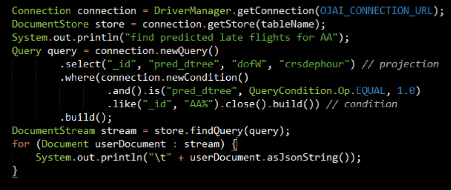 OJAI Query interface to query documents in a MapR Database JSON
