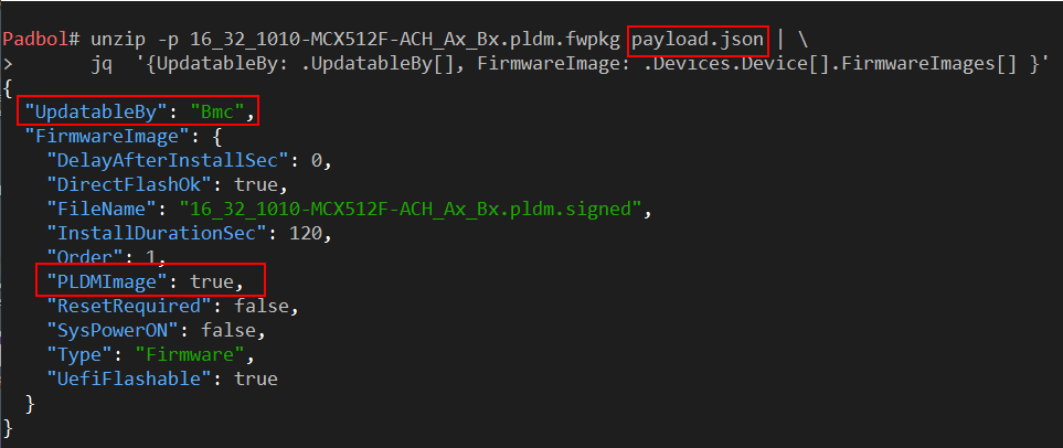 Partial extract of a PLDM for FWUPD payload.json file