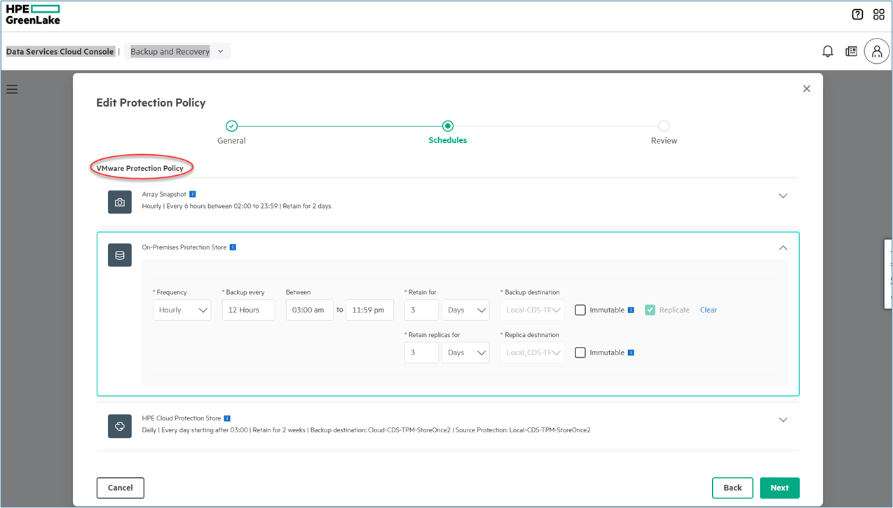 Protection policy for vmware schedule