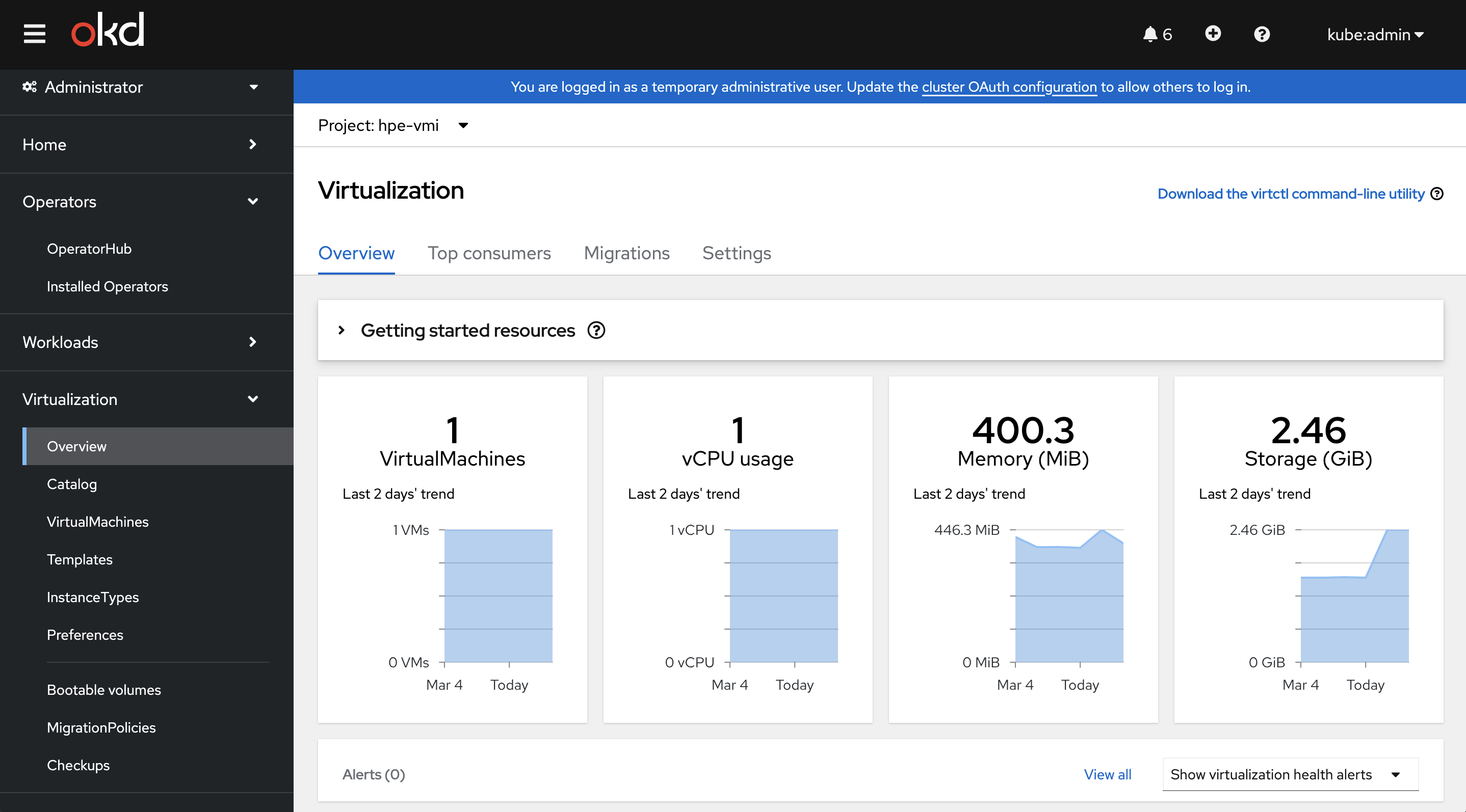 OKD Virtualization landing page.